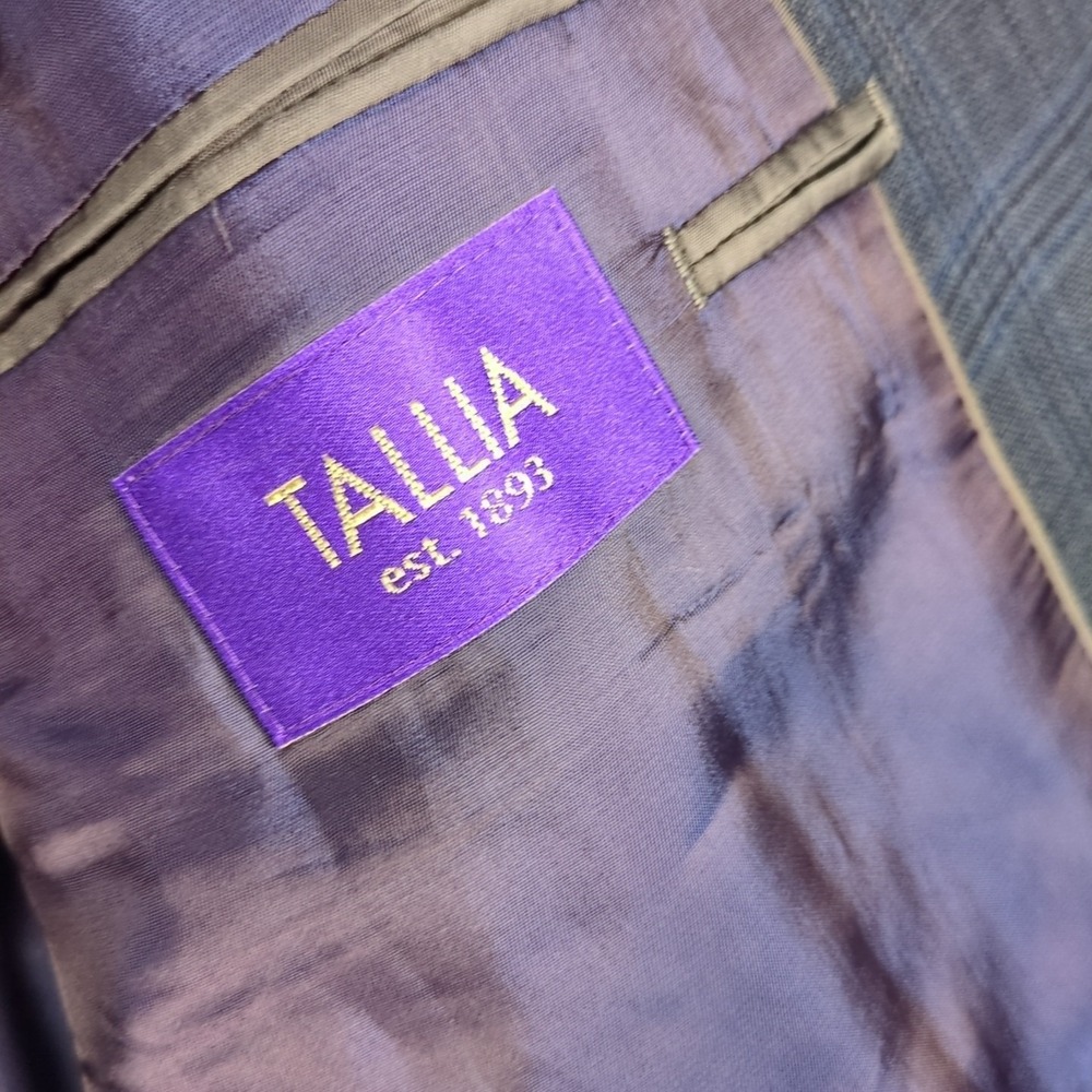 Tallia Mens 46R Wool Blazer Blue Windowpane Plaid Sport Coat Single Breasted - Picture 3 of 8